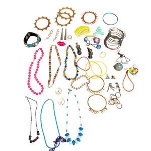 Vintage Lot of 1980's Jewelry Jelly Bracelets, Beaded Necklaces Dangle Earrings
